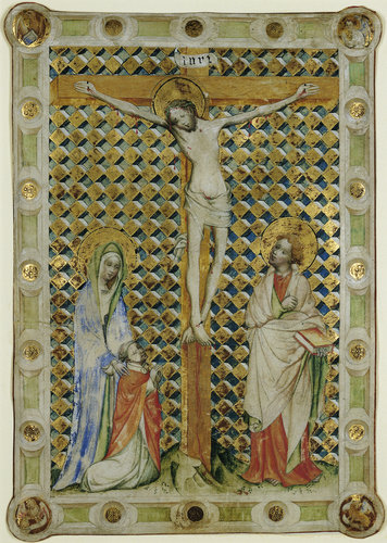 Kanonblatt: Kreuzigung mit Stifter van Meister von Warendorf