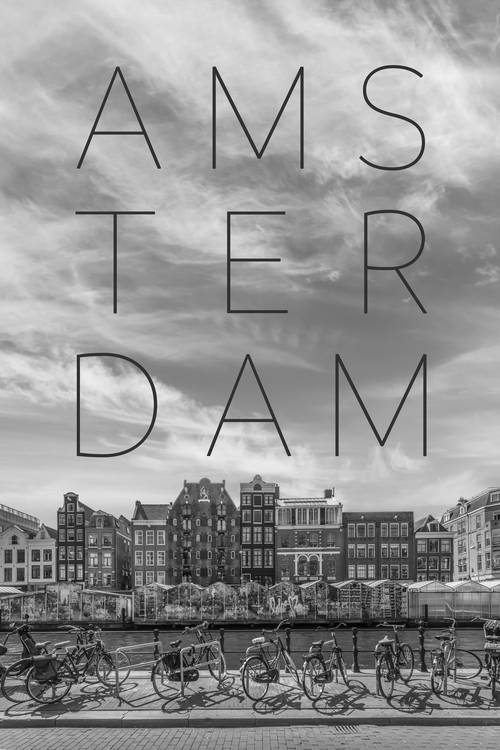AMSTERDAM Singel met Bloemenmarkt | Tekst & Skyline van Melanie Viola