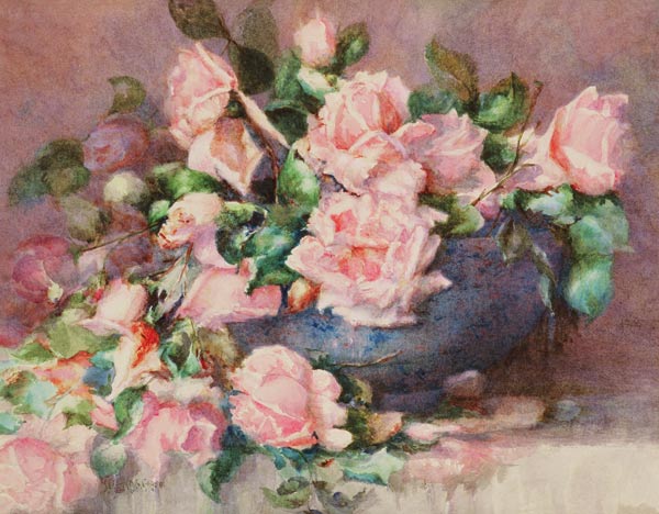 A Bowl of Pink Roses van Melicent Grose