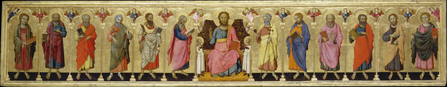 Altar retable painted on both sides with Christ Enthroned, the Twelve Apostles and Madonna and Child van Meo da Siena