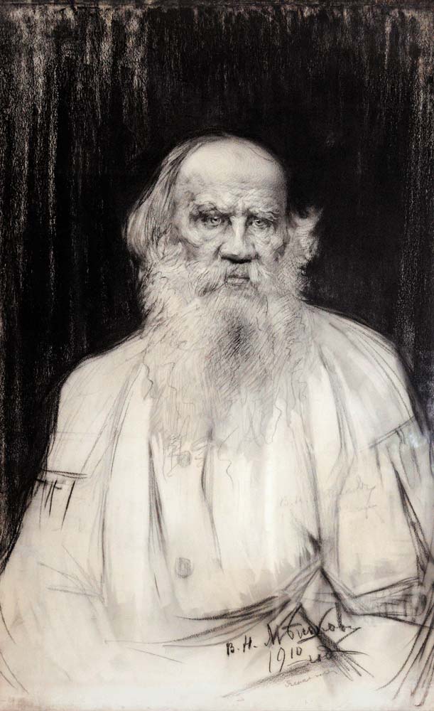 Porträt von Schriftsteller Graf Lew Nikolajewitsch Tolstoi (1828-1910) van Wassilij Nikititsch Meschkow