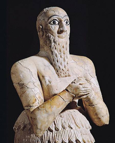 Detail of a statue of Itur-Shamagen, King of Mari, at prayer, from Mari, Middle Euphrates van Mesopotamian