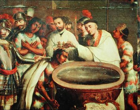 First Baptism of the Indians by the Dominicans van Mexican School