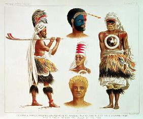 Various Dancing Costumes Worn at Nakello, Fiji, illustration from ''The Voyage of H.M.S. Challenger'