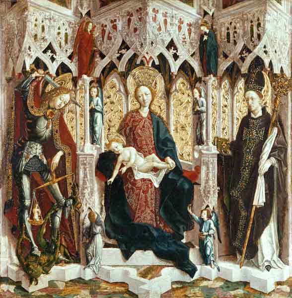 The Virgin and Child Enthroned, c.1475 (oil on silver fir) van Michael Pacher