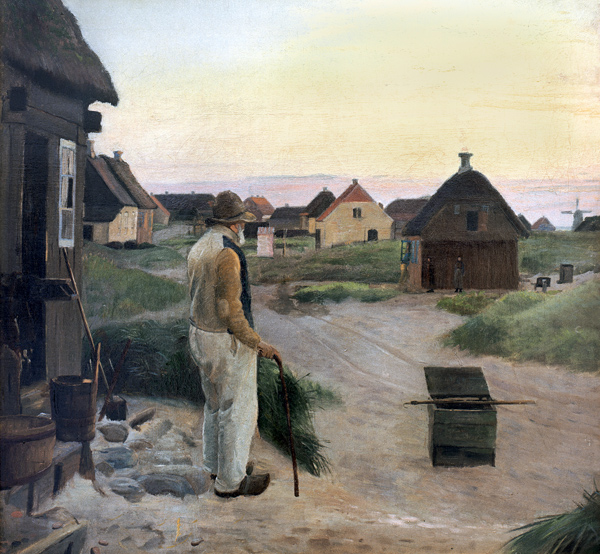 Blinde Kristian voor zijn huis van Michael Peter Ancher