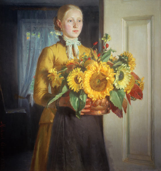 Mädchen mit Sonnenblumen van Michael Peter Ancher