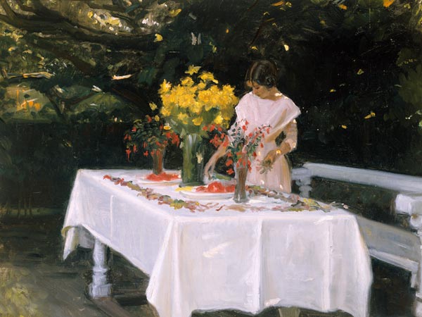 Het dekken van de tafel  van Michael Peter Ancher