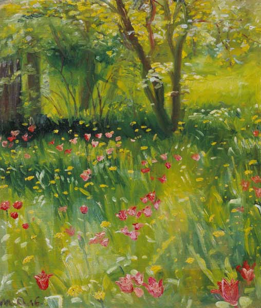 Der Frühlingsgarten van Michael Peter Ancher