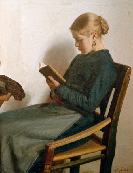Young girl reading van Michael Peter Ancher