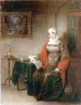Portrait of Mrs John Crome Seated at a Table by an Open Workbox