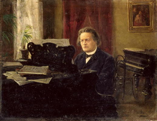 Portrait of Composer Anton Rubinstein (1829-1894) (oil on canvas) van Michail Michailovich Yarowoy