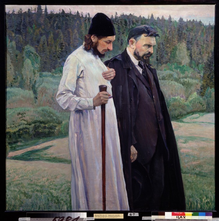 The Philosophers. Sergei Bulgakov (1871-1944) und Pavel Florensky (1882-1943) van Michail Wassiljew. Nesterow