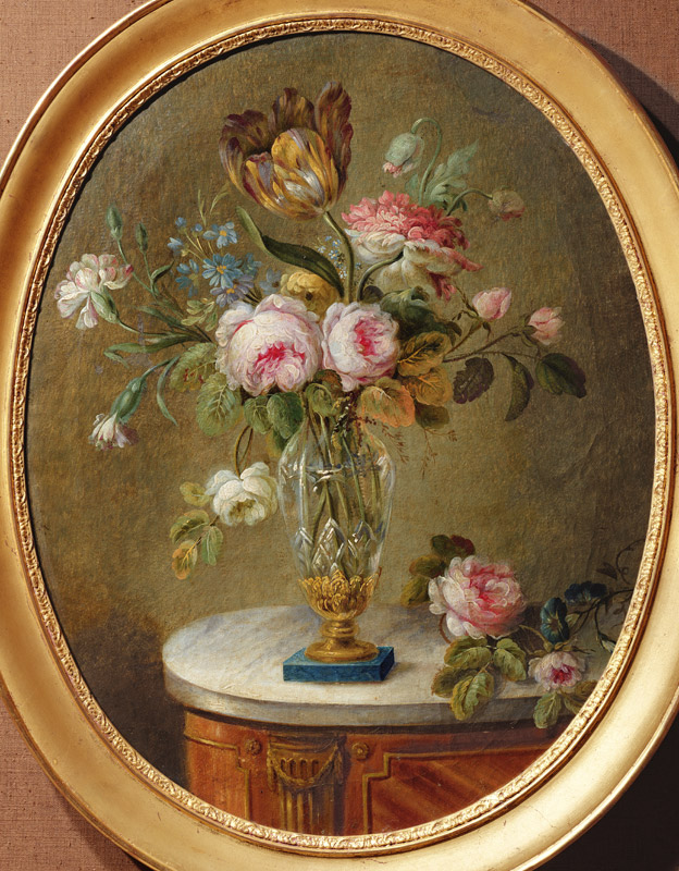 Vase of flowers on a table van Michel Bellange