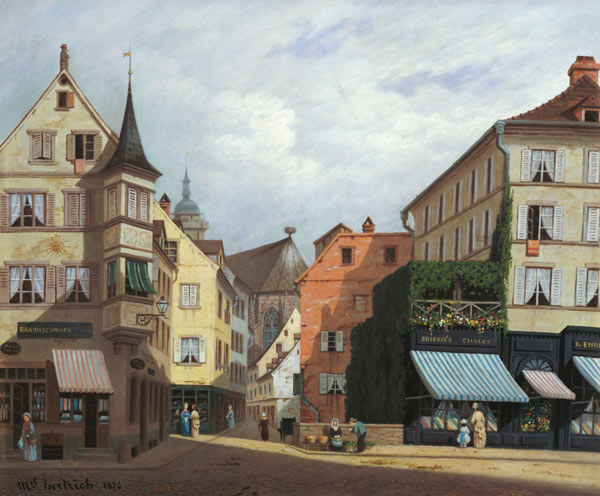 Maison Mathieu, Grand-Rue, Colmar, 1876 (oil on canvas) van Michel Hertrich