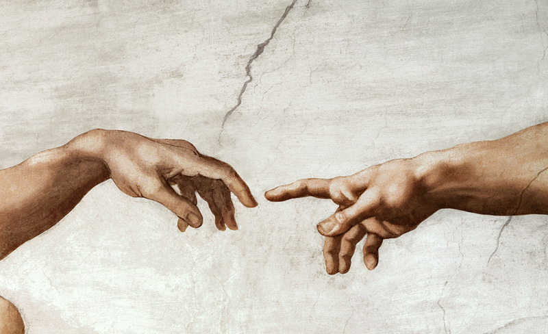 Uitsnede uit  De schepping van Adam  van Michelangelo (Buonarroti)