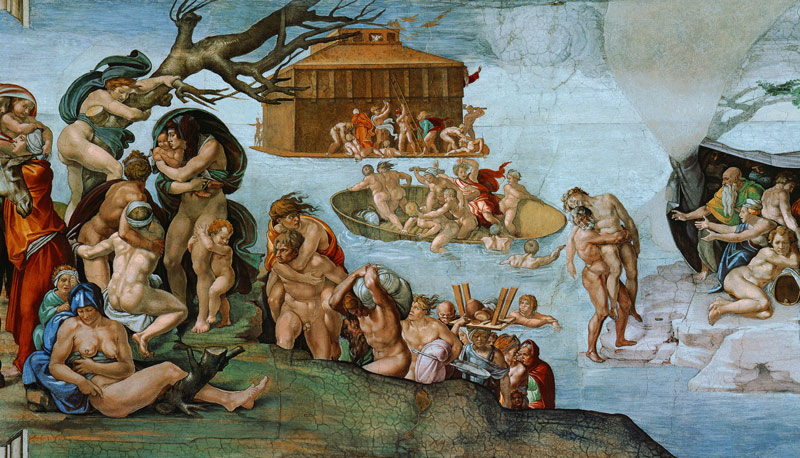Die Sintflut (Ausschnitt Sixtinische Kapelle) van Michelangelo (Buonarroti)