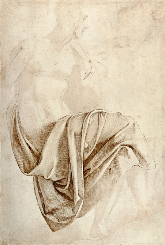 Inv. 1887-5-2-118 Recto (W.10) Study of drapery van Michelangelo (Buonarroti)