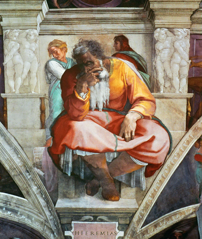 Prophets and Sibyls: Jeremiah (Sistine Chapel ceiling in the Vatican) van Michelangelo (Buonarroti)