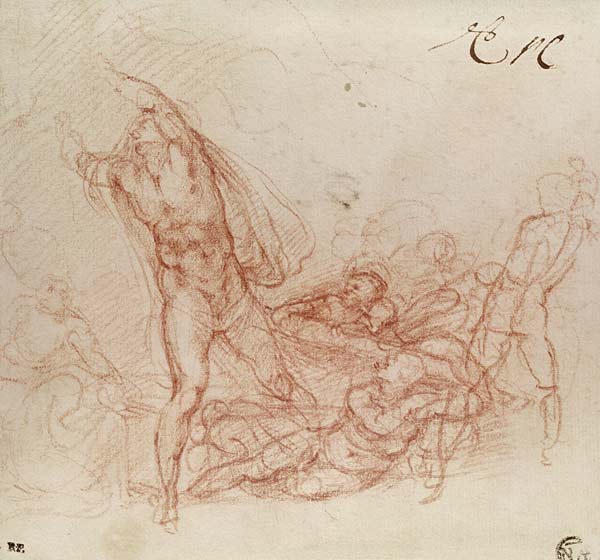 Wederopstanding Christus (tekening) van Michelangelo (Buonarroti)