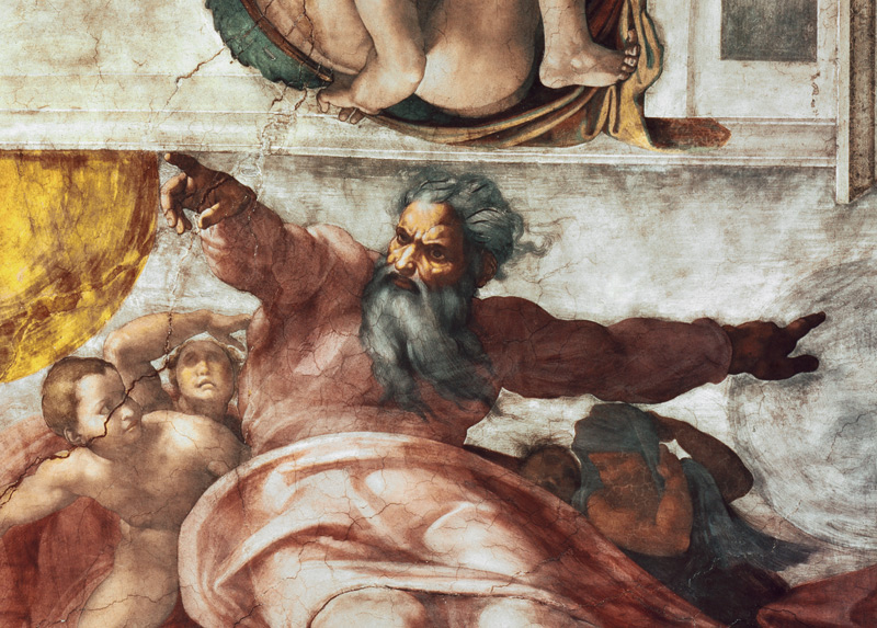 Sistine Chapel Ceiling: Creation of the Sun and Moon, 1508-12 (detail of 183097) van Michelangelo (Buonarroti)
