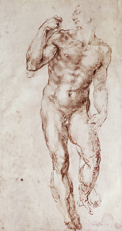 Sketch of David with his Sling van Michelangelo (Buonarroti)