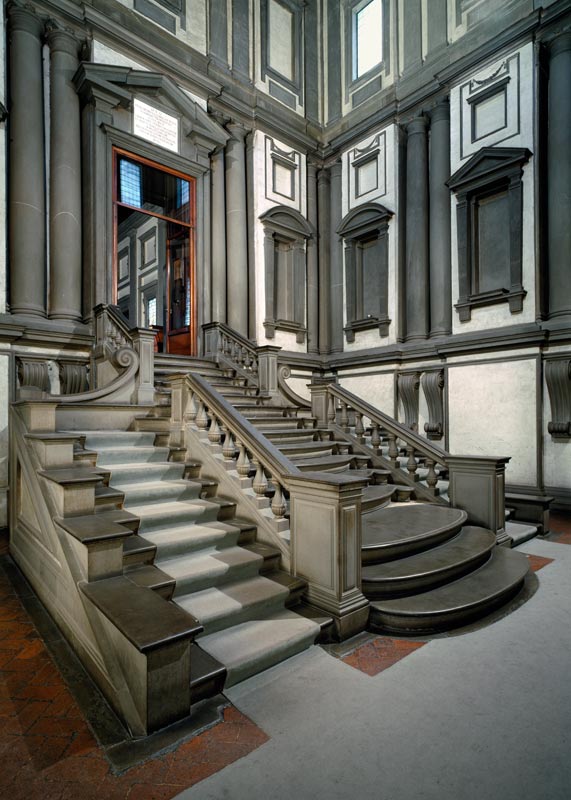 Staircase in the entrance hall of the Laurentian Library, completed by Bartolomeo Ammannati (1511-92 van Michelangelo (Buonarroti)