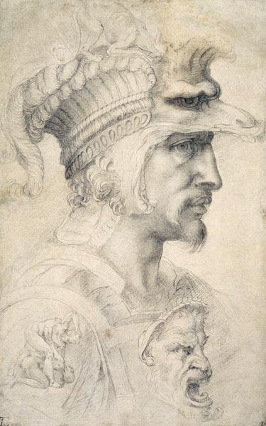 Study of Warrior's Head van Michelangelo (Buonarroti)