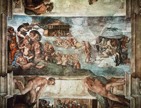 Sistine Chapel Ceiling: The Flood van Michelangelo (Buonarroti)