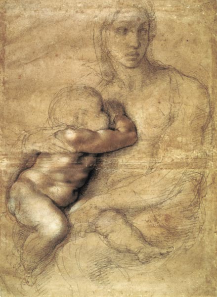 Madonna and child, c.1525 (pencil & red chalk on paper) van Michelangelo (Buonarroti)