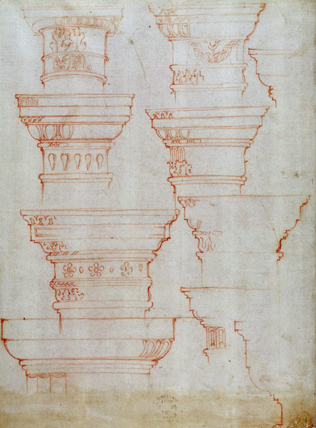 W.18v Study of column capitals van Michelangelo (Buonarroti)