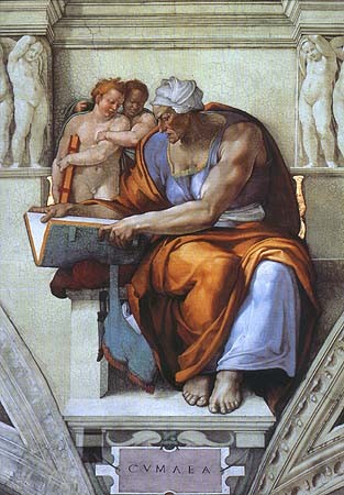 Cumaeische Sibylle (Ausschnitt Sixtinische Kapelle) van Michelangelo (Buonarroti)