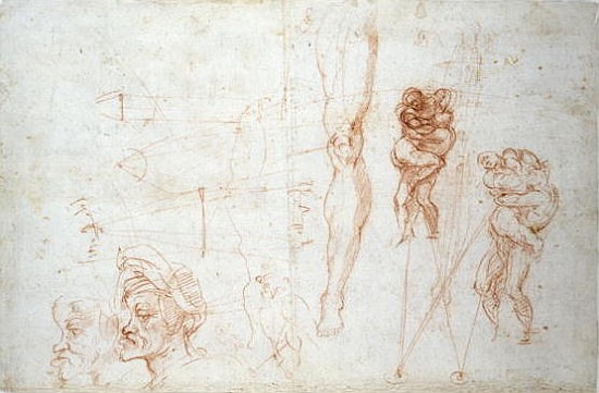 Hercules and Antaeus and other Studies, c.1525-28 van Michelangelo (Buonarroti)
