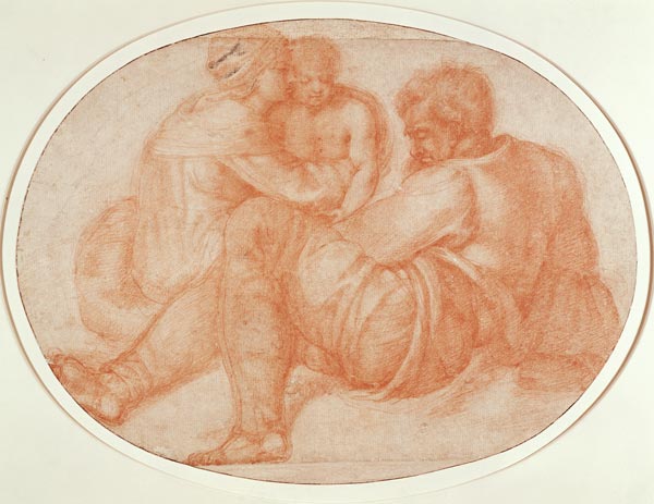 Study of the Holy Family (red chalk) Inv.9/15/539 Recto (W.94) van Michelangelo (Buonarroti)