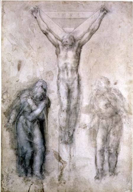 Inv.1895-9-15-509 Recto W.81 Study for a Crucifixion (pencil & chalk on paper) van Michelangelo (Buonarroti)