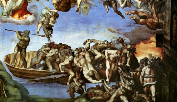 Das Jüngste Gericht - Das Boot des Charon (Ausschnitt Sixtinische Kapelle) van Michelangelo (Buonarroti)