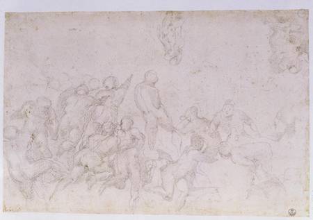 Preparatory sketch for the 'Battle of the Cascina' and two additional sketches van Michelangelo (Buonarroti)