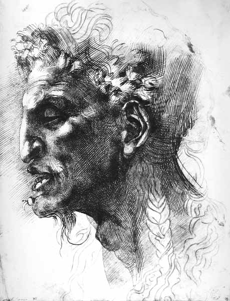 Head of a Satyr (pen & ink on paper) van Michelangelo (Buonarroti)