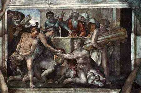 Sistine Chapel Ceiling: Noah After the Flood (pre restoration) van Michelangelo (Buonarroti)