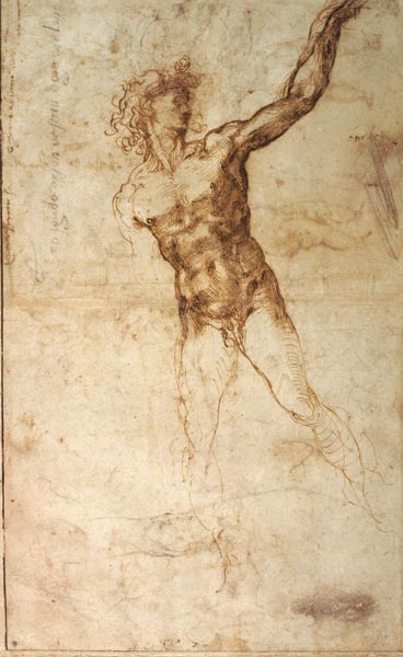 Sketch of a Nude Man (W. 4 recto) van Michelangelo (Buonarroti)