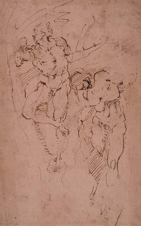 Studies of Male Nudes (ink) Inv.9/15/539 (W.12) van Michelangelo (Buonarroti)