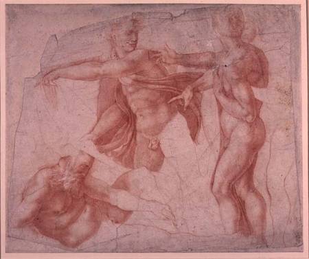Studies of Male Nudes (red chalk) van Michelangelo (Buonarroti)