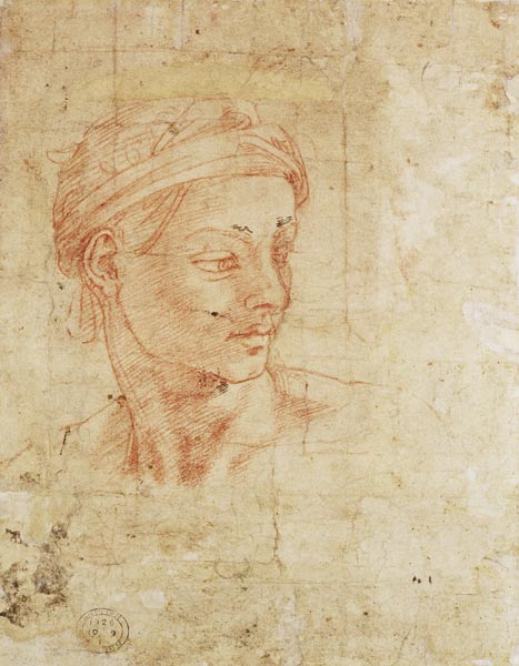 Study of a Head (red chalk) Inv.1926/10/9/1 (W.11) van Michelangelo (Buonarroti)