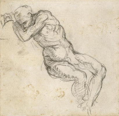 Study of a male nude, c.1511 (pen & black chalk on paper) van Michelangelo (Buonarroti)