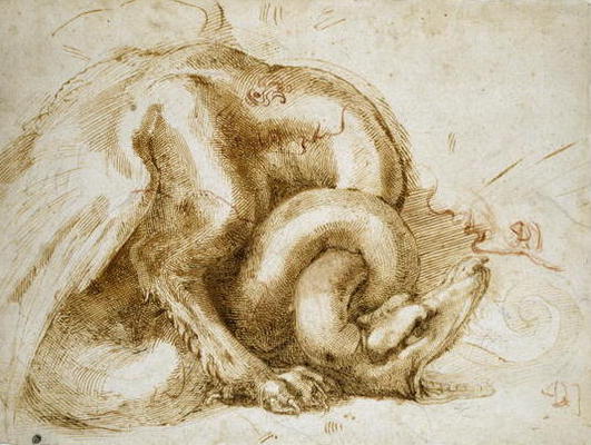 Study of a Winged Monster, c.1525 (red & black chalk on paper) van Michelangelo (Buonarroti)
