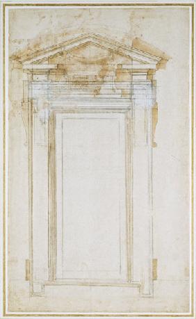 Study of a window with triangular gable, c.1546 (black chalk, wash, pen & ink on paper)