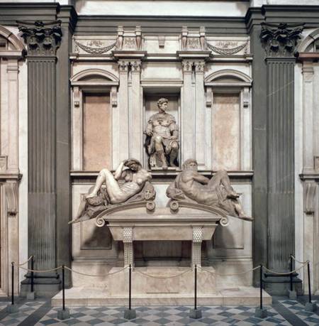 Tomb of Giuliano de' Medici, Duke of Nemours (1479-1516) with the figures of Day and Night van Michelangelo (Buonarroti)