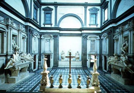 View of the interior designed by Michelangelo Buonarroti (1475-1564) showing the Medici tombs of Lor van Michelangelo (Buonarroti)