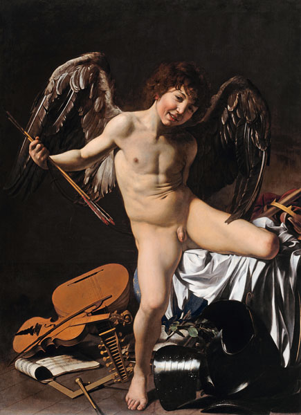 Cupido als overwinnaar / Amor Vincit Omnia van Michelangelo Caravaggio