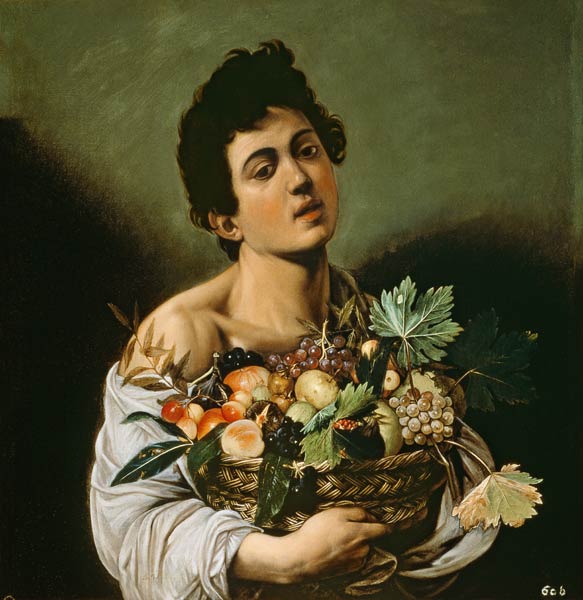 Jongeman met fruitmand van Michelangelo Caravaggio